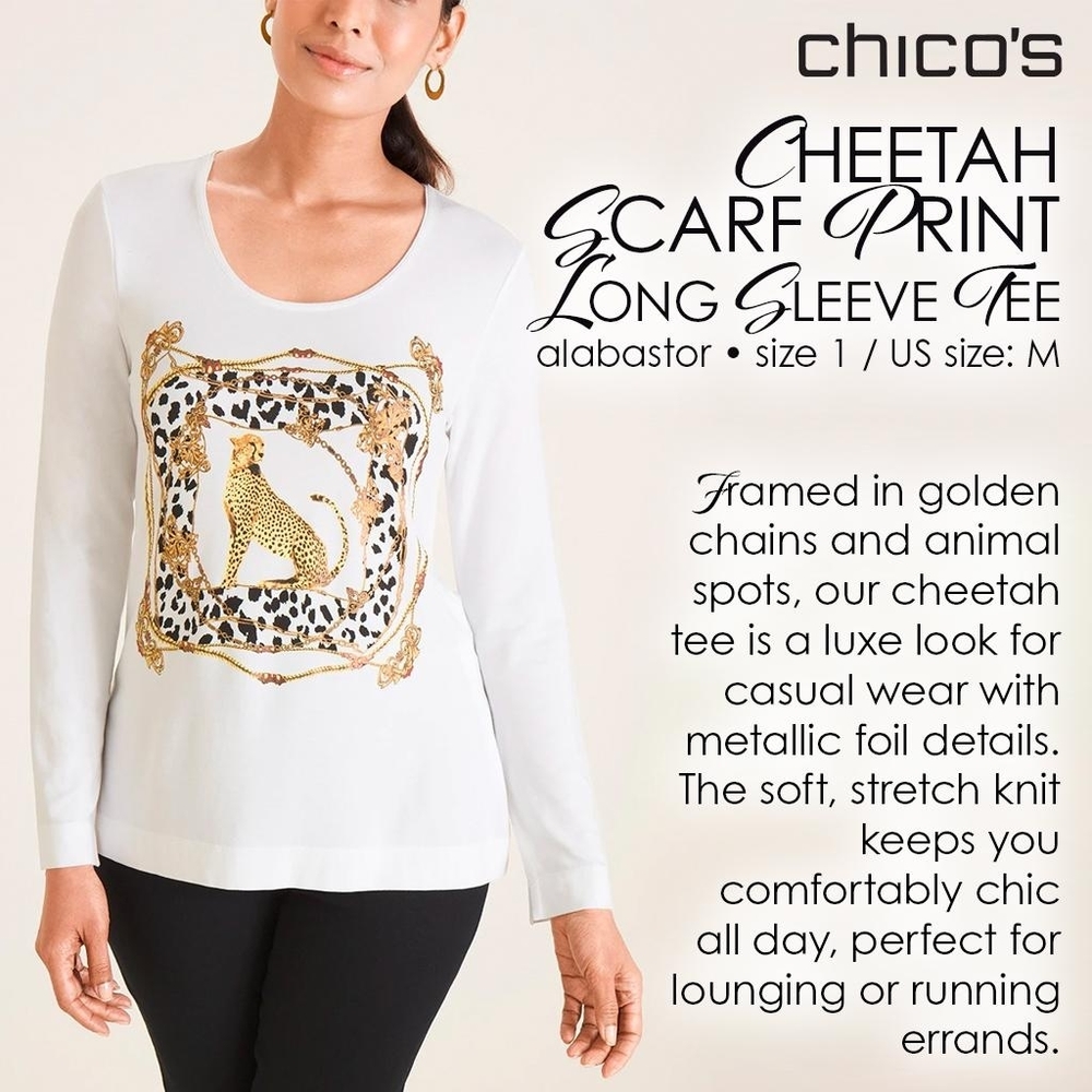 chico's CHEETAH SCARF PRINT LONG SLEEVE TEE